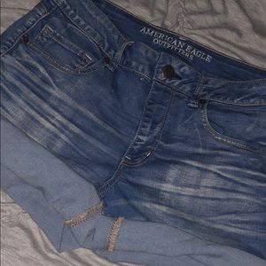 Cuffed light watch denim shorts